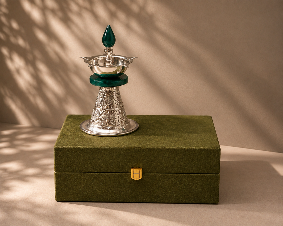Navom Anantam Diya | Hand-Chased Silver Lustrous Diya