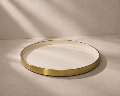 Navom Prana Aluminium Centerpiece Platter with Enamel Food Safe Laminate Interior and Brushed Gold Metallic Rim for Luxury Festive Table Decor and Corporate Diwali Gifting