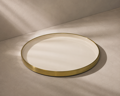 Navom Prana Aluminium Centerpiece Platter with Enamel Food Safe Laminate Interior and Brushed Gold Metallic Rim for Luxury Festive Table Decor and Corporate Diwali Gifting