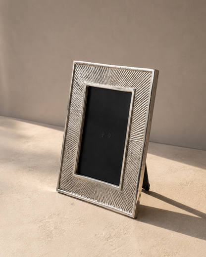 Premium 8x6 inch silver finish metallic picture frame by Navom home decor holding a 6x4 photo, ideal for corporate holiday gifting and premium tablescapes
