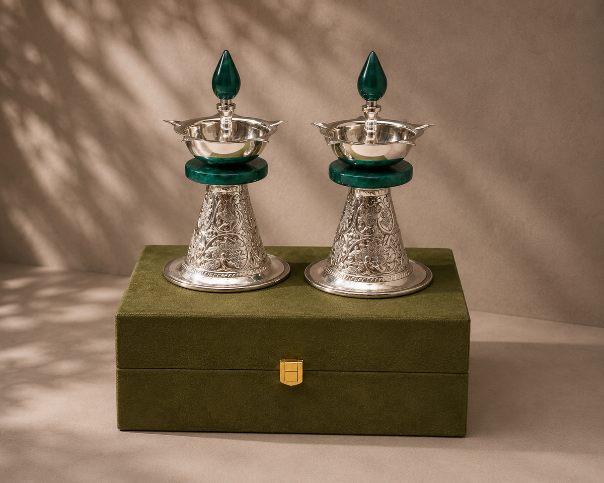Navom Anantam Diya | Hand-Chased Silver Lustrous Diya