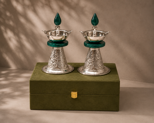 Navom Anantam Diya | Hand-Chased Silver Lustrous Diya