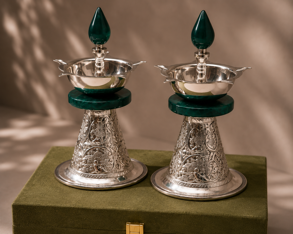 Navom Anantam Diya | Hand-Chased Silver Lustrous Diya