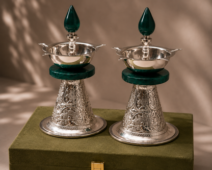 Navom Anantam Diya | Hand-Chased Silver Lustrous Diya
